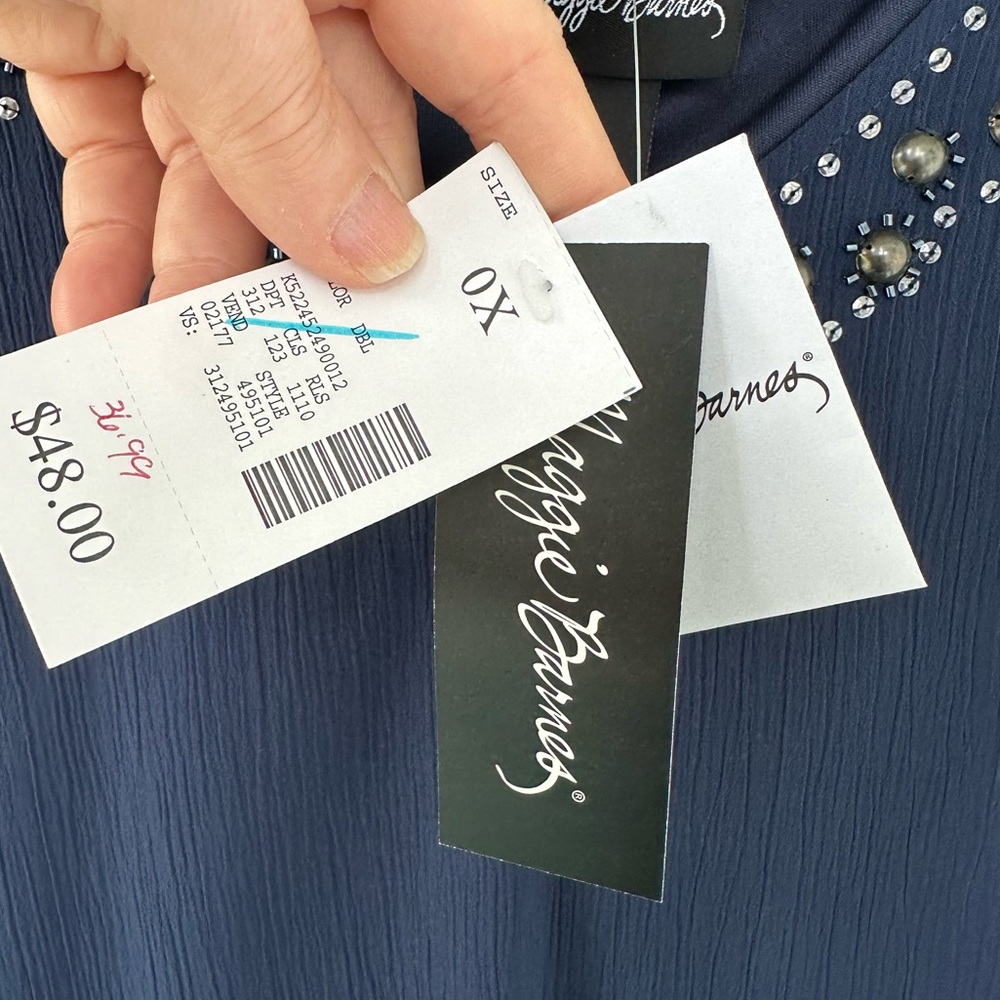 Maggie Barnes 2 Piece Blue Blouse Tank Sequence Beaded V Neck NWT 16W 0X - Picture 10 of 12